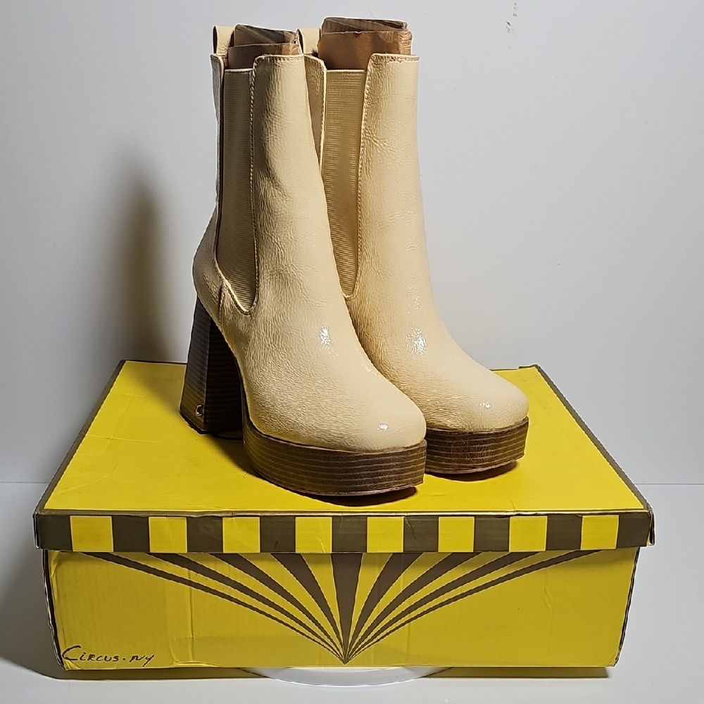 Circus NY Sam Edelman Stace Platform High Boots Pull-On Cream Vanilla Glossy 7.5 - Picture 3 of 16